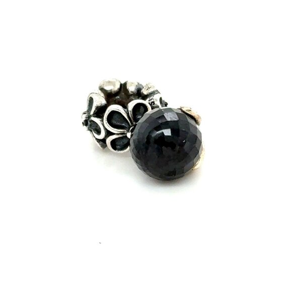 Pandora Flower Onyx Dangle Charm - Rare - Picture 3 of 5